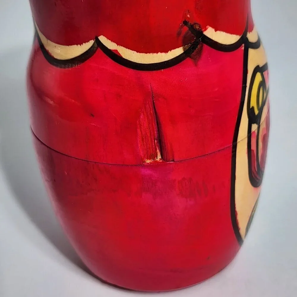 Hand Painted Russian Matryoshka Nesting Dolls Set Of 5 Red Floral Design Traditi